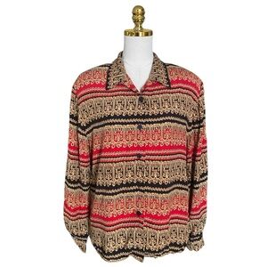 Vintage Talbots Women Long Sleeve Chain Rope Pattern Button Down Blouse Size 14